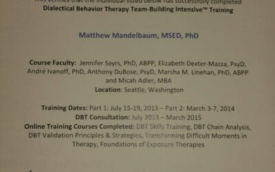 Dr. Mandelbaum Has Successfully Completed the 2-Year Linehan Institute Team-Building Intensive Training