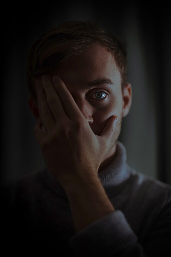 a man with his hand on his face