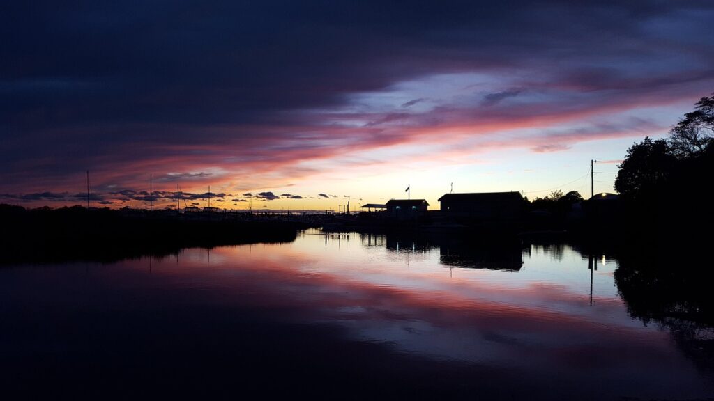 clinton, connecticut, harbor, sunset, landscape, boat, nature, marina, river, purple