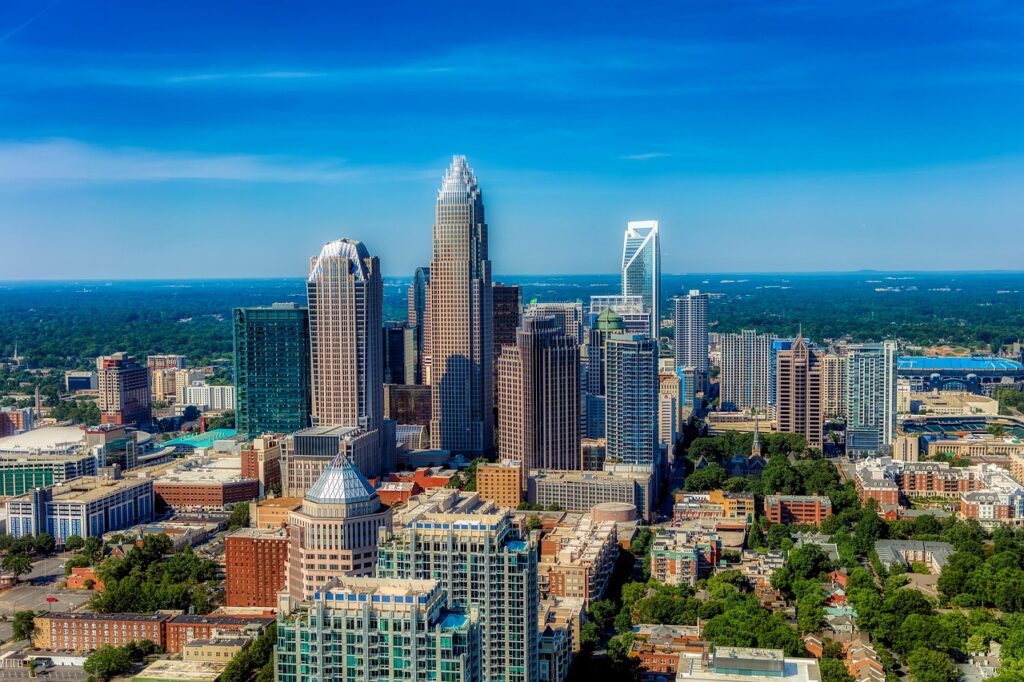 charlotte, north carolina, city, skyline, cityscape, scenic, downtown, nature, sky, clouds, hdr, skyscrapers, america