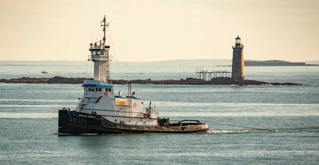 portland, maine, tug boat, lighthouse, ocean, coast, nature, landmark, coastline, landscape, seascape, harbor, travel, tourism