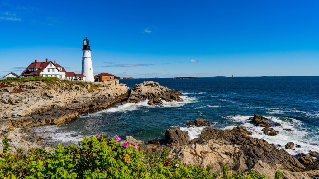 a lighthouse on a rocky coast