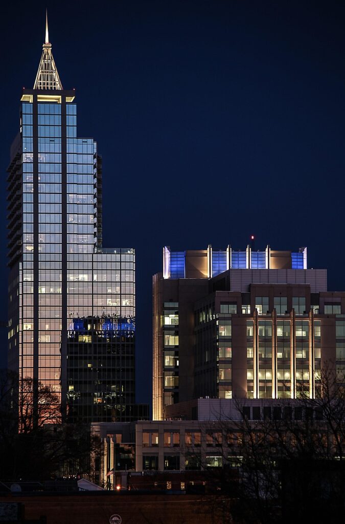 cityscape, downtown, night photograph, skyline, raleigh north carolina