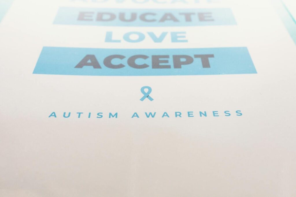 Inspirational poster advocating autism awareness with key messages.